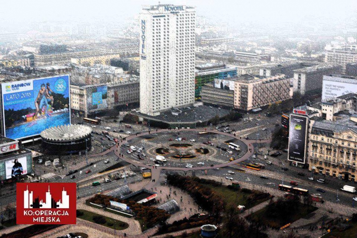 Propozycja kładki nad rondem Dmowskiego w Warszawie, fot. KO:Operacja Miejska Okrągła kładka dla pieszych nad rondem w centrum Warszawy?