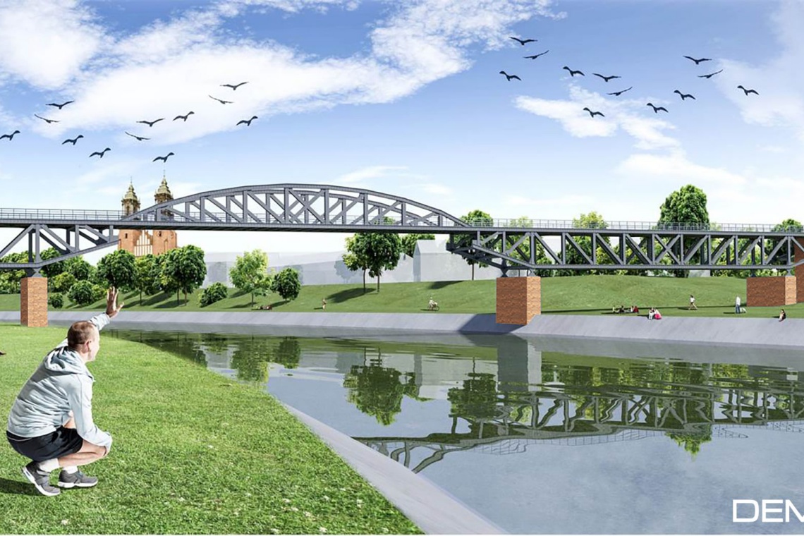 fot. Demiurg Poznań z kładką pieszo-rowerową przez Wartę