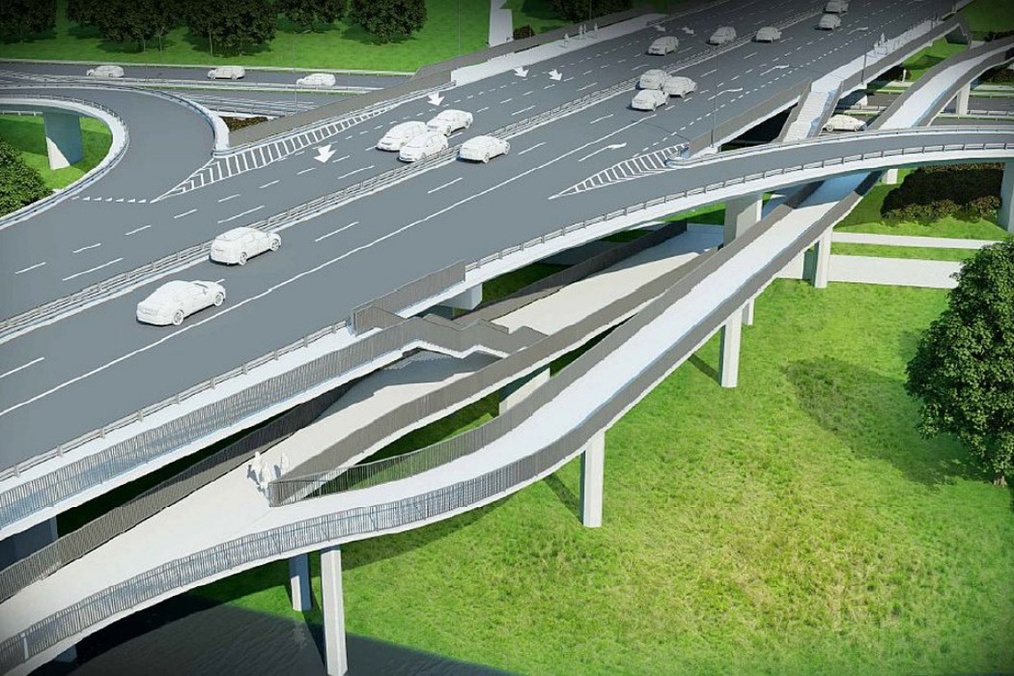 Projekt kładki dla pieszych i rowerów na moście Łazienkowskim, Transprojekt-Warszawa Kładka dla pieszych i rowerzystów na Łazienkowskim w 2017 roku