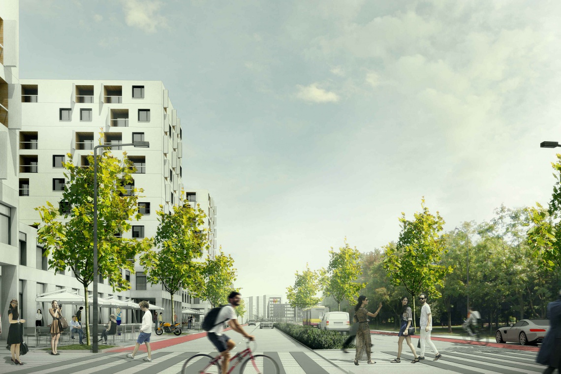 Warsztaty o zagospodarowaniu ul. Kondratowicza - propozycja od Międzymetrze: 22 Architekci w składzie: Wojciech Conder, Aleksander Drzewiecki, Maciej Kowalczyk, Agnieszka Lewandowska, Maciej Sidorowicz, Karolina Stępkowska, Michał Tatjewski, fot. UM Warszawa Tak może wyglądać ulica Kondratowicza - nowe centrum Targówka