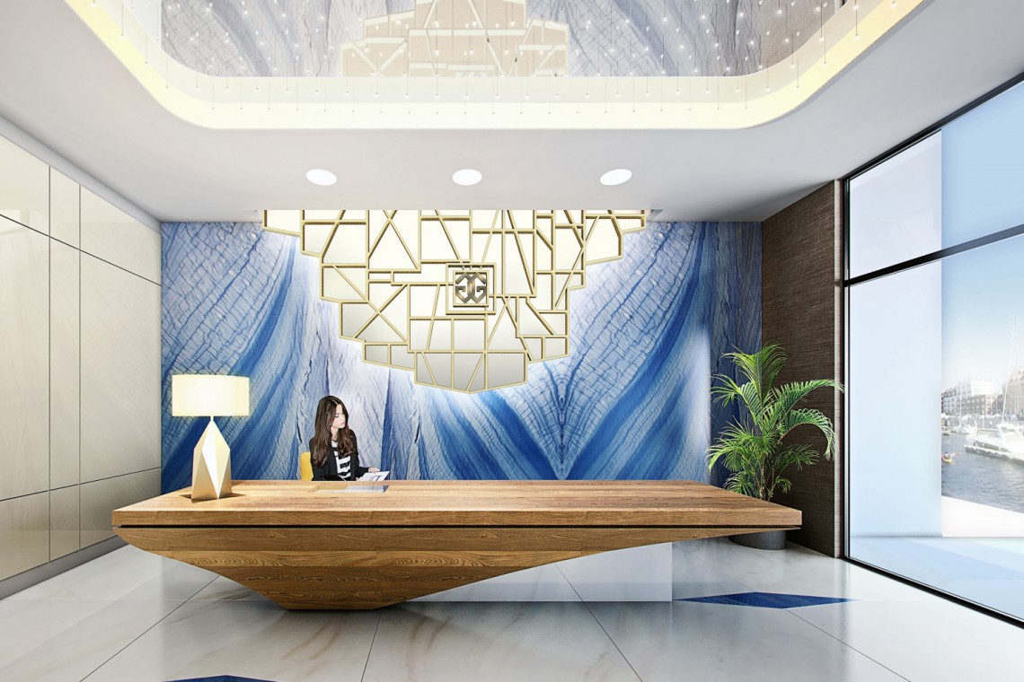 fot. Pik Studio Kamień z głębin morza i lada niczym statek. Lobby aparthotelu na Wyspie Spichrzów zachwyca