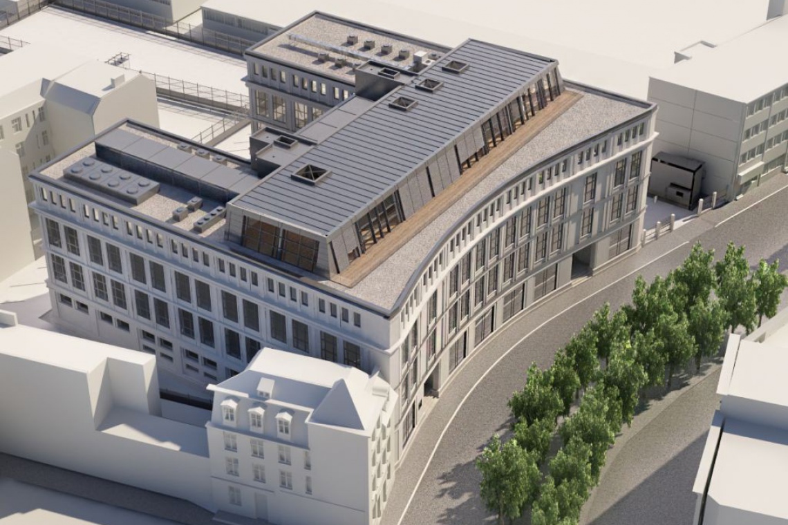 Wstępna wizualizacja projektu przebudowy siedziby LPP SA Modernizacja biurowca LPP według Studia 1:1