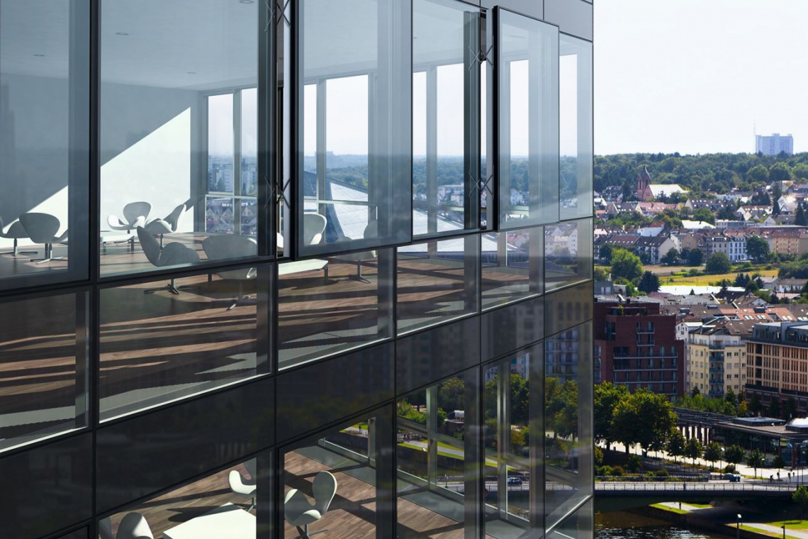 Fasada strukturalna Schüco FW 50+ SG.SI z oknami równolegle wysuwnymi i odchylnymi Schüco AWS 114 SG.SI, fot. Schüco Efektywny atrybut szklanej architektury