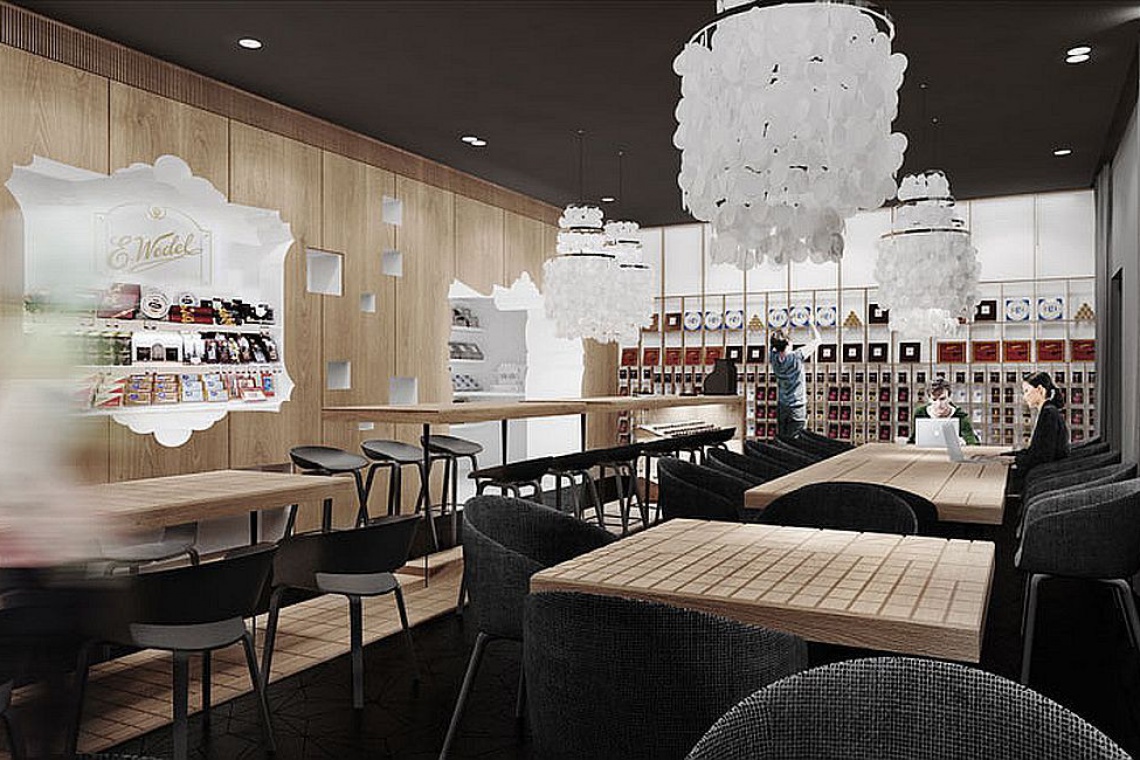 Projekt wnętrz pijalni czekolady E. Wedel w Białymstoku, fot. MOOMOO Architects Czekoladowe wnętrze