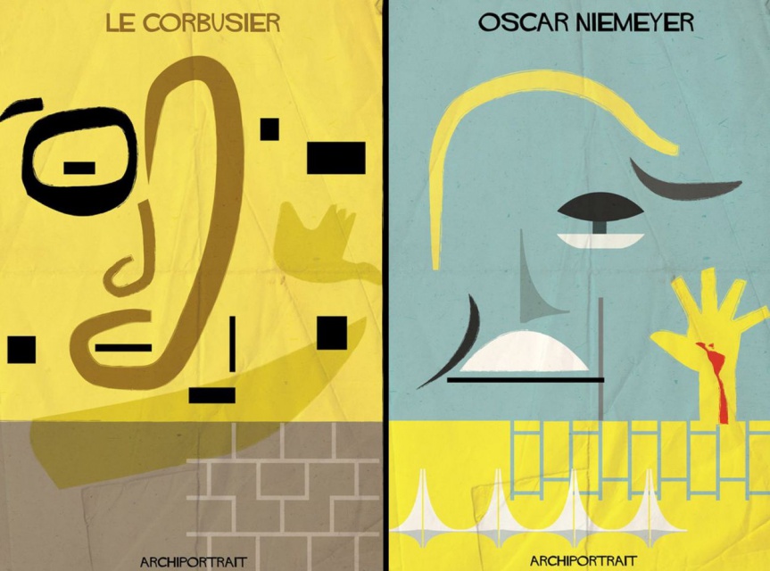 Le Corbusier / Oscar Niemeyer, rys. Federico Babina Nietypowe portrety światowych architektów - rozpoznajecie ich?