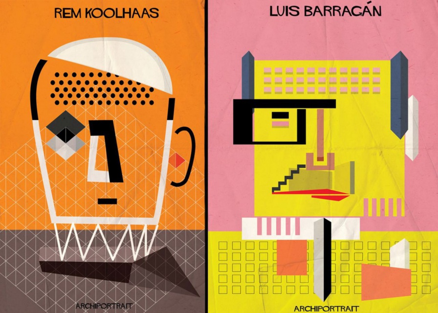 Rem Koolhaas / Luis Barragan, rys. Federico Babina Nietypowe portrety światowych architektów - rozpoznajecie ich?