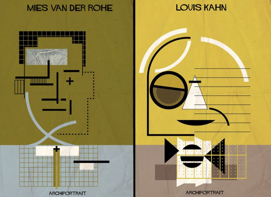 Mies van der Rohe / Louis Kahn, rys. Federico Babina Nietypowe portrety światowych architektów - rozpoznajecie ich?