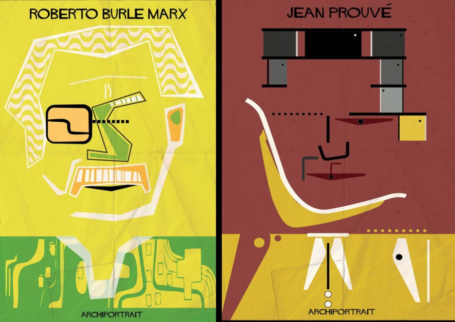 Roberto Burle Marx / Jean Prouve, rys. Federico Babina Nietypowe portrety światowych architektów - rozpoznajecie ich?