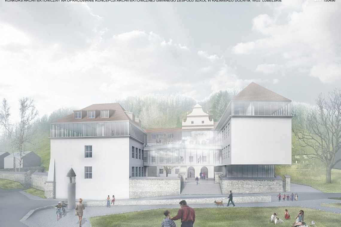 fot. Projekt szkoły opracowany przez biuro Archistudio Kiedyś zniszczony, wkrótce odbudowany kompleks szkolny w Kazimierzu Dolnym