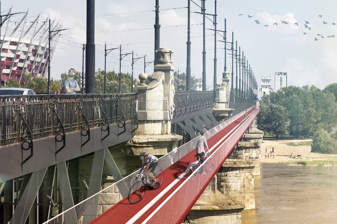Kladka Rowerowa Mostu Poniatowskiego, Kama Wybieralska, Mikolaj Molenda, fot. futuwawa.pl Oryginalny projekt kładki rowerowej dla Mostu Poniatowskiego