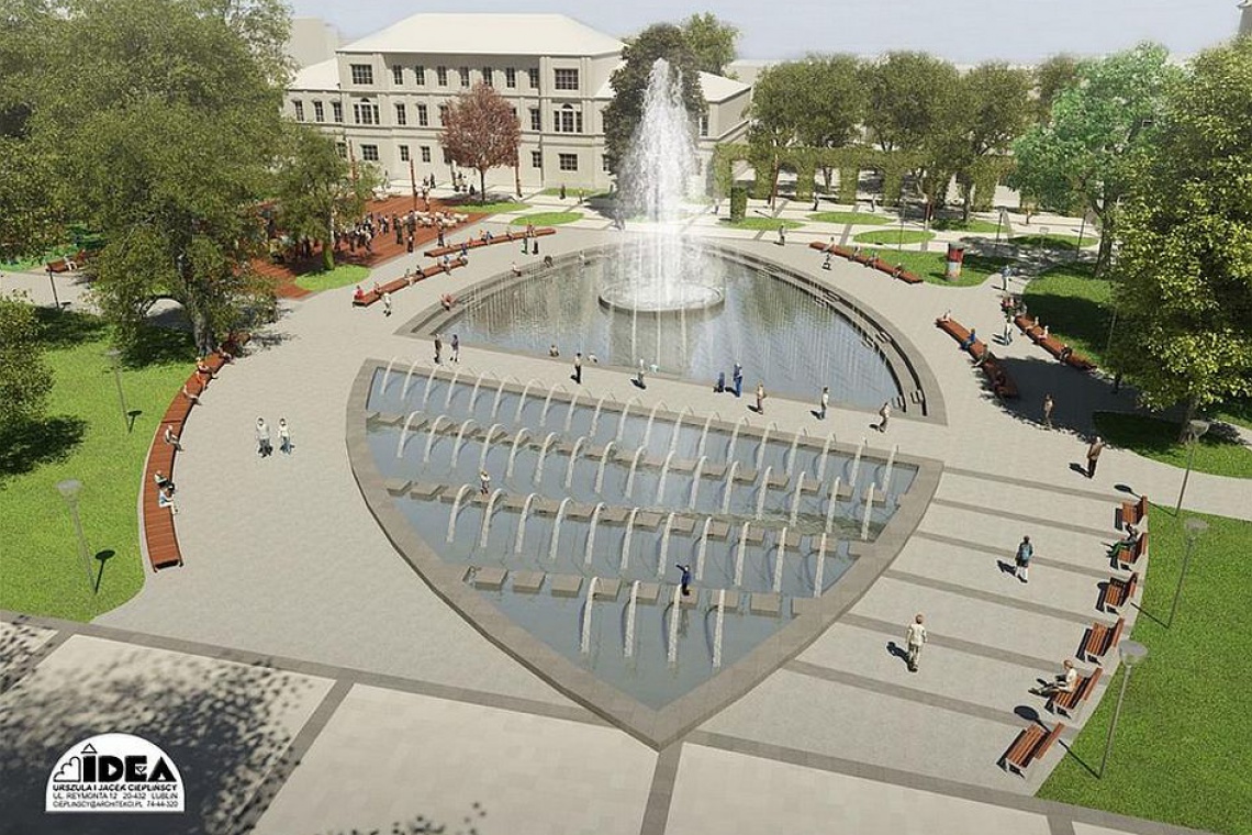 Nowy Plac Litewski w Lublinie, projekt: Biuro architektoniczne IDEA Urszula i Jacek Cieplińscy, fot. UM Lublin Tańcząca fontanna, miejski ogród i kawiarnia. Rewolucja na Placu Litewskim