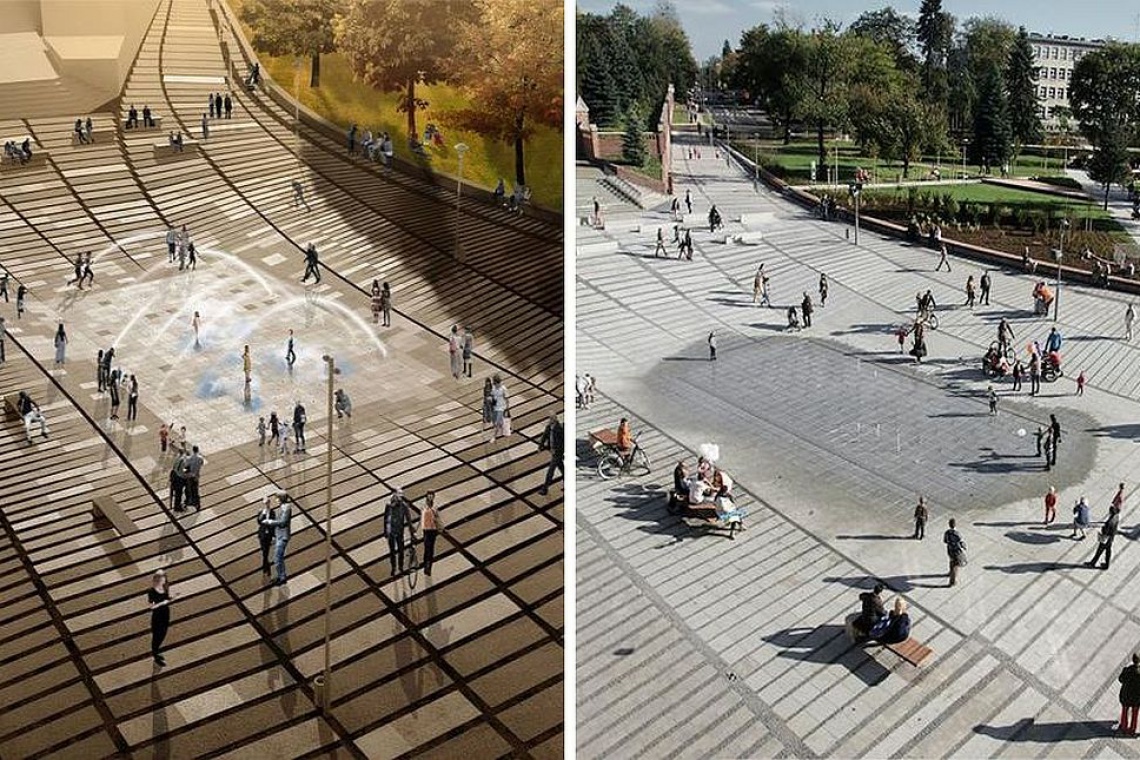 Rybnik: koncepcja i realizacja deptaka przy ul. Powstańców Śląskich i Sobieskiego oraz Placu Jana Pawła II Rybnik po rewitalizacji - wizja architektoniczna a realizacja