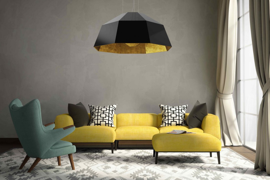 Elan złoty. Oprawa wykonana ze sklejki fornirowanej, następnie malowana natryskowo według wzornika kolorów RAL, fot. Cleoni Zobacz galerię designerskich lamp