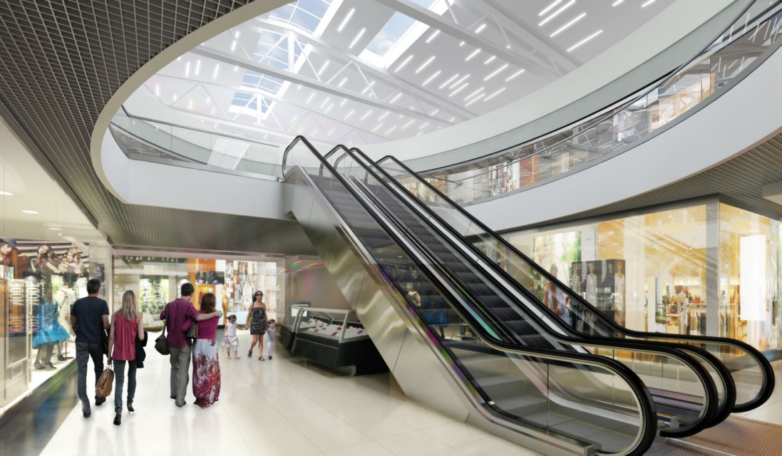 Panorama Poznań_Ruchome schody na 1sze piętro.jpg Atrium w kształcie elipsy - nowe oblicze Panoramy od Bieniasz Nicholson
