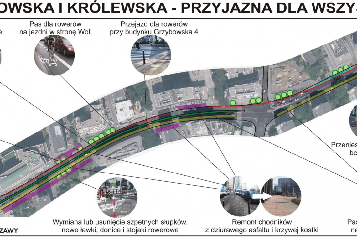 Projekt zmian ulic Grzybowskiej i Królewskiej, fot. Forum Rozwoju Warszawy Warszawa: FRW chce ulic dla ludzi i więcej zieleni