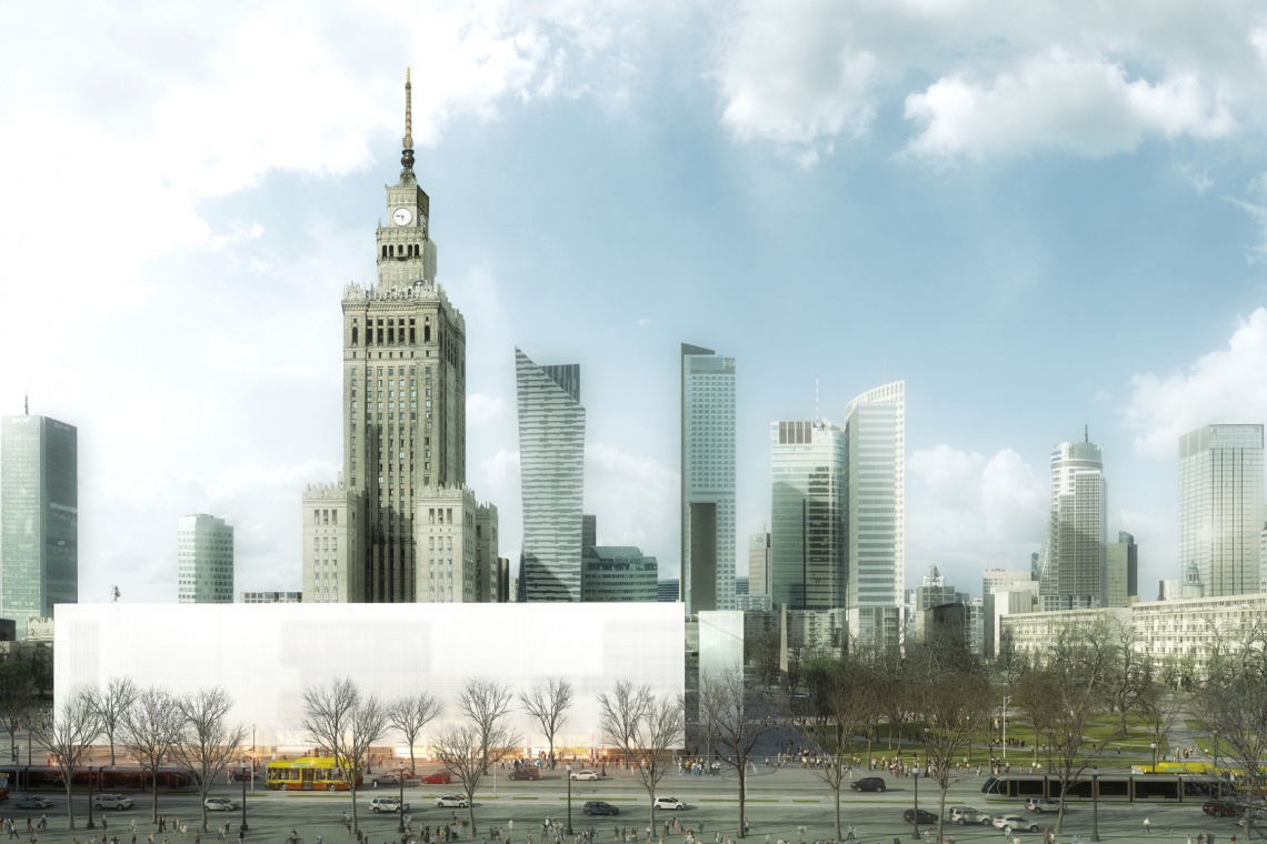 Wizualizacja projektu Muzeum Sztuki Nowoczesnej i teatru TR Warszawa, pracownia Thomas Phifer and Partners Plac Defilad się zmieni. Nowa koncepcja Muzeum Sztuki Nowoczesnej i Teatru Rozmaitości