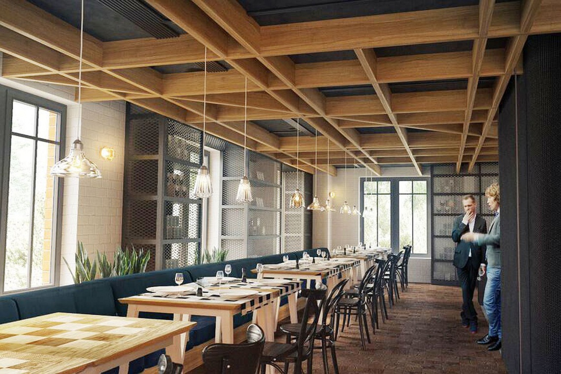 Hotel Almond, restauracja Hotel Almond w dawnej fabryce marcepanu - od Pilch Architekci