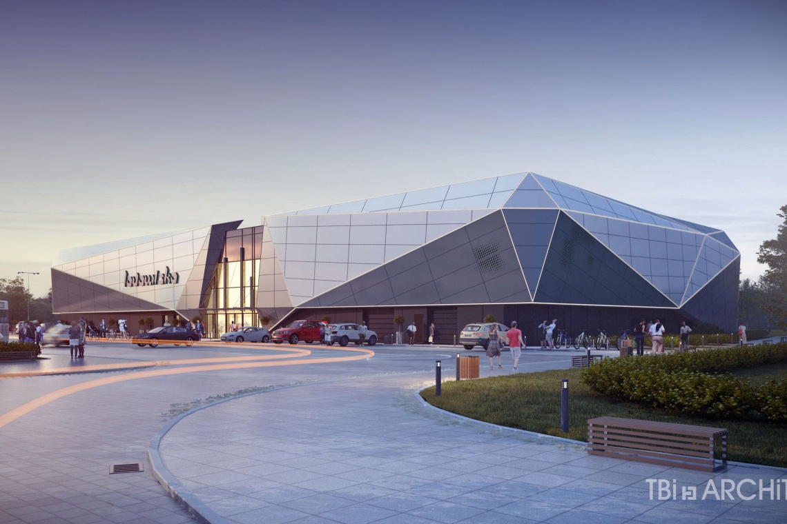 Projekt lodowiska w Bydgoszczy fot. TBiARCHITEKCI Lodowisko w kształcie kryształu. Postępuje budowa