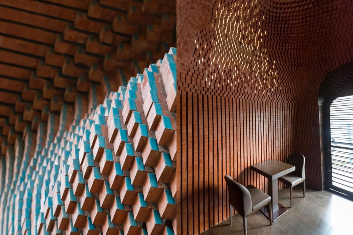 Espriss Café, Hooba design group © Parham Taghioff. (zdjęcia ze strony clay-wienerberger.com) Geometryczne wnętrze w 3D, czyli cegła w roli głównej w Espriss Café
