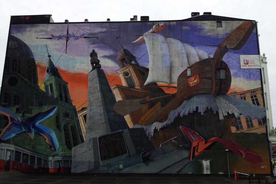 Jeden z łódzkich murali, fot. PTWP / AL Powstaje mural z okazji 20-lecia międzynarodowej wymiany studenckiej na UŁ