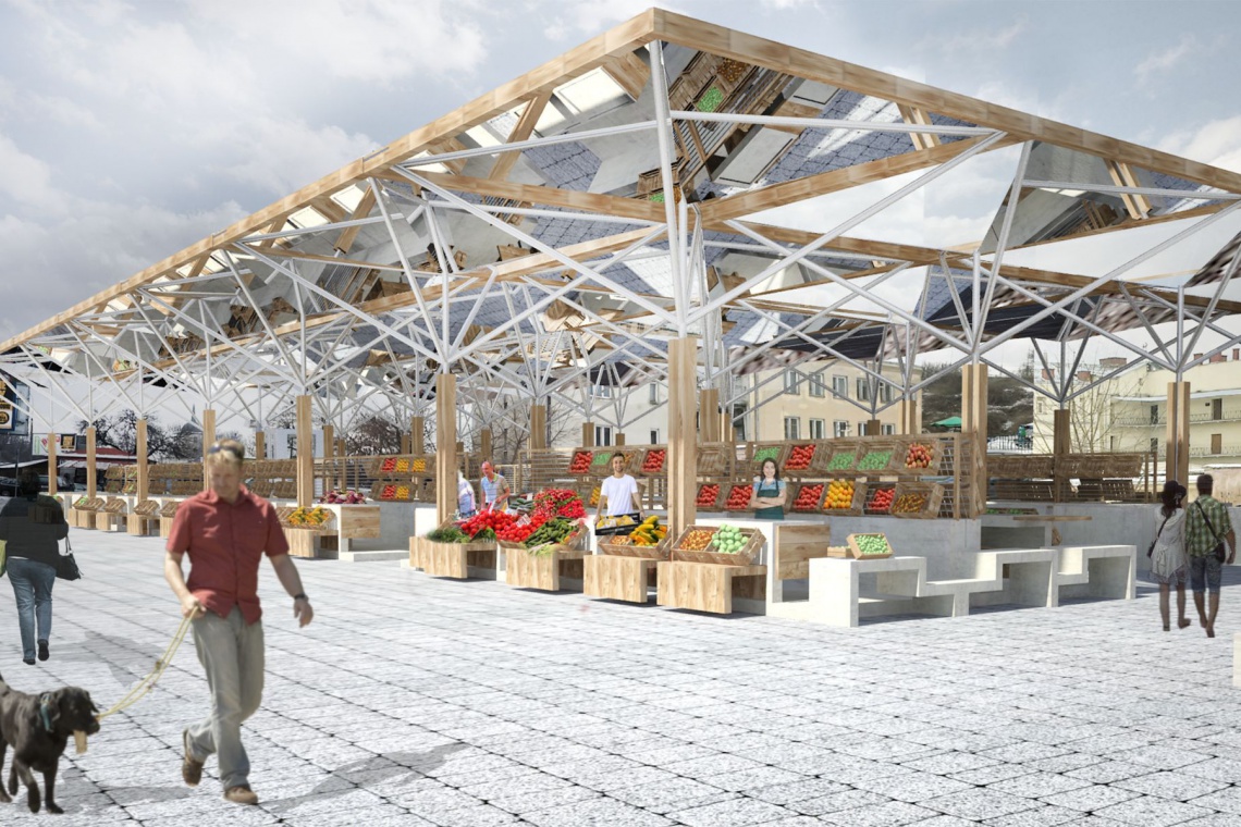 Targ przy Ruskiej w Lublinie, fot. JPA Jabłoński Pracownia Architektoniczna, zródło: lublin.eu Zielony Targ w Lublinie - jest już koncepcja pracowni JPA Jabłoński