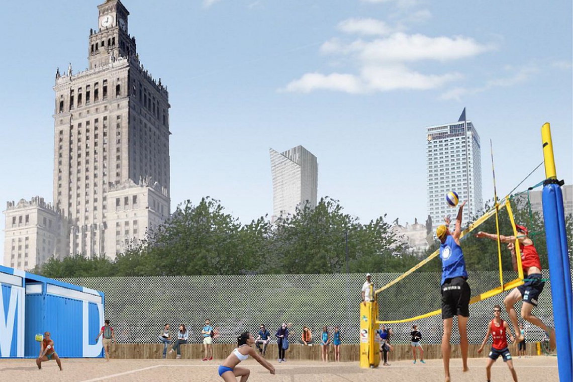 Plaża pod PKiN, fot. dokumentacja projektowa PiG Architekci, źródło UM Warszawa Plaża przed Pałacem Kultury i Nauki już działa