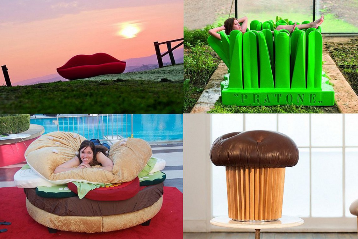 źródło: Publikator Śmieszne i dziwne meble: sofa hamburger, puf muffinka...