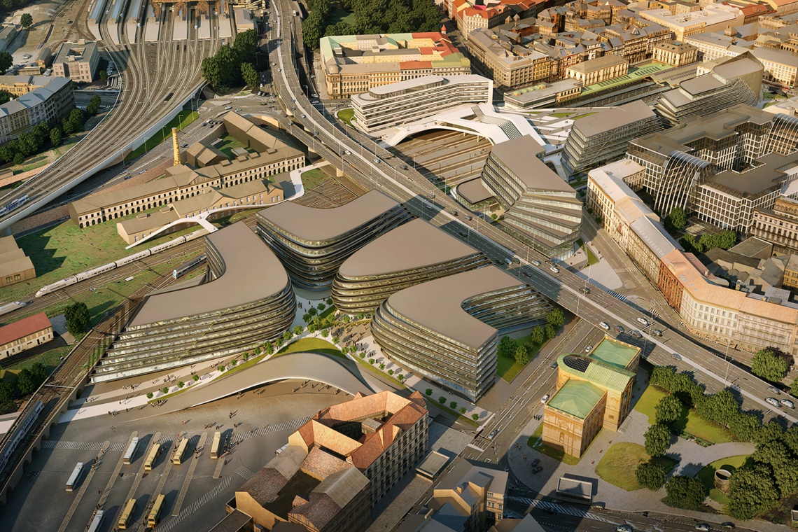 Design © Zaha Hadid Architects Visualisation by VA Nowa dzielnica biznesowa w Pradze? Jest szansa z projektem Zahy Hadid