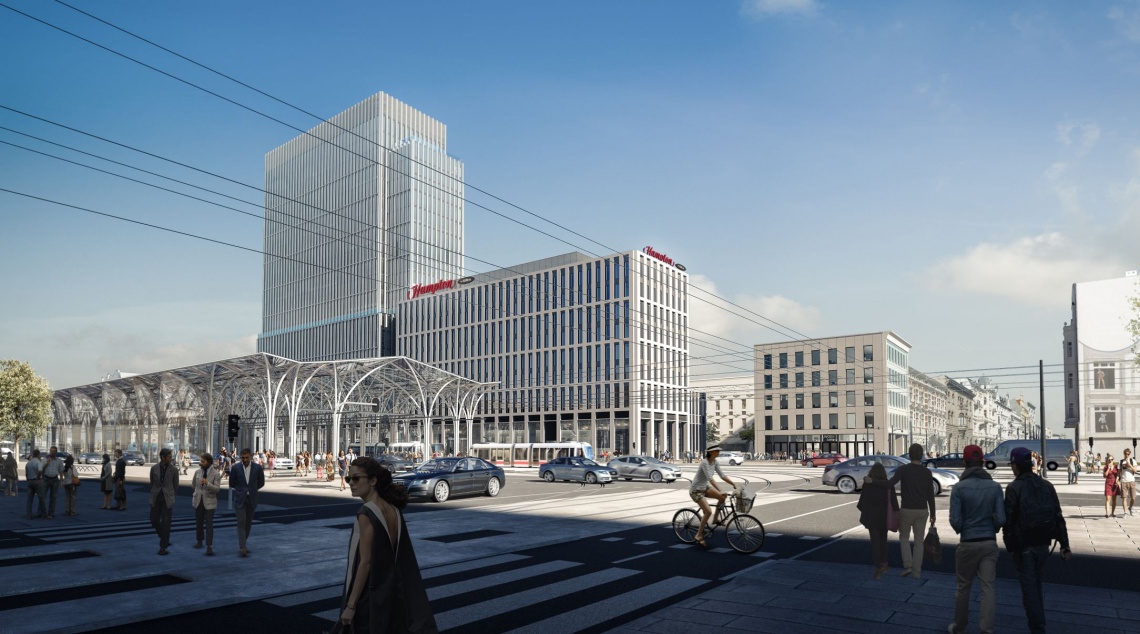 Piotrkowska 155 widok od skrzyżowania ul. Piotrkowskiej i Mickiewicza fot. materiały inwestora Piotrkowska 155, czyli nowoczesność, komfort i ekologia od PRC Architekci