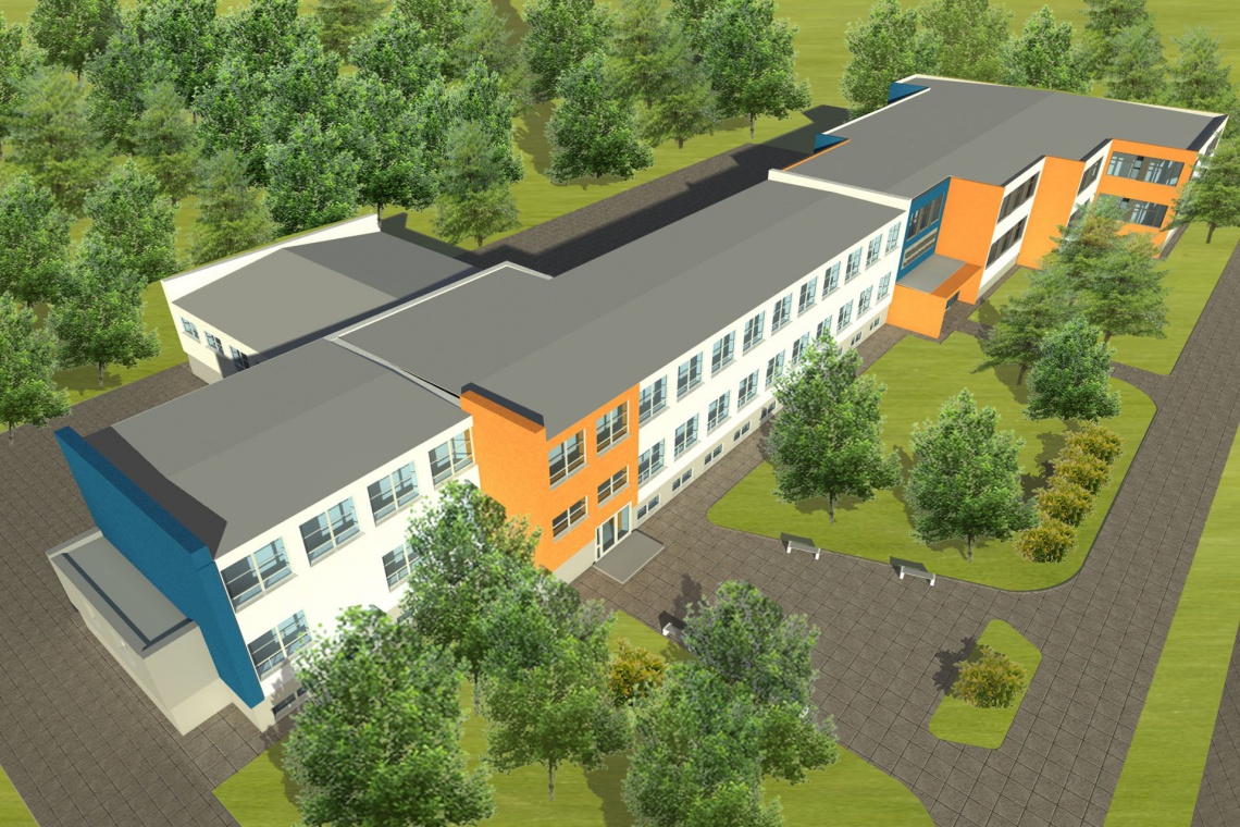 Wizualizacja koncepcji rozbudowy Szkoły Podstawowej w Kobylnicy fot. Pracownia architektoniczna arch. Zbigniewa Antczaka Szkoła marzeń pod Poznaniem