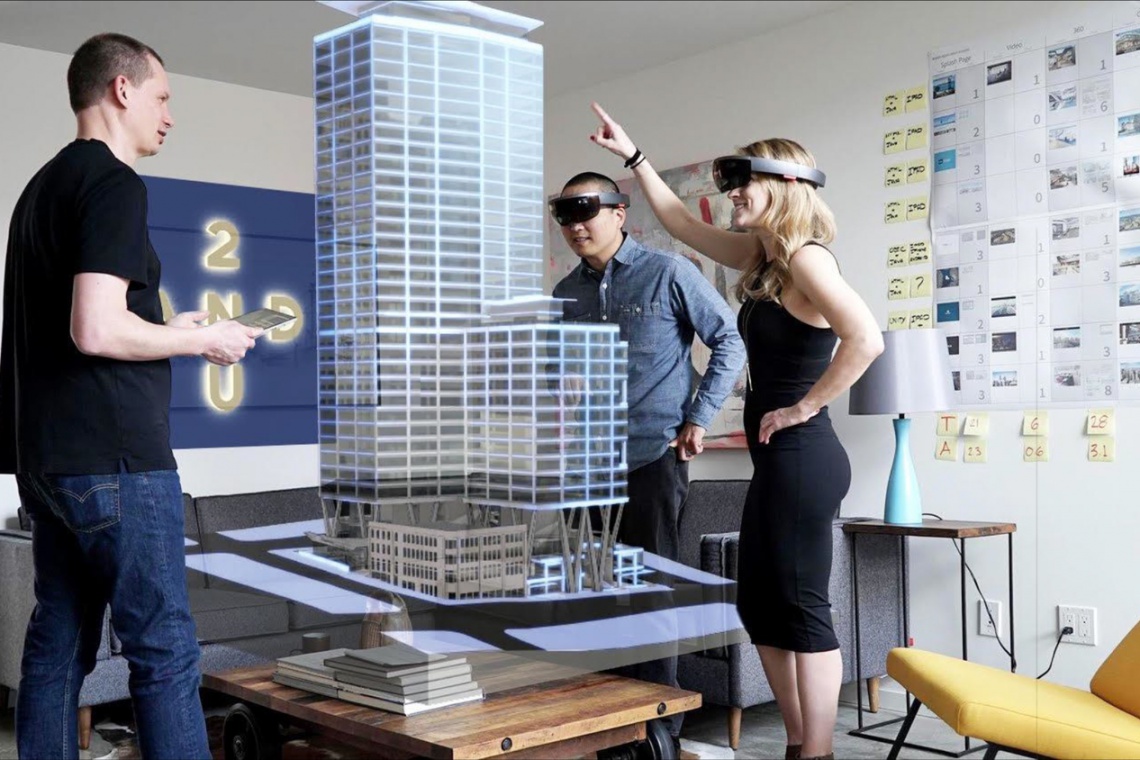 fot. Skanska Skanska zakłada cyberokulary HoloLens. Hologram kompleksu Generation Park w przygotowaniu