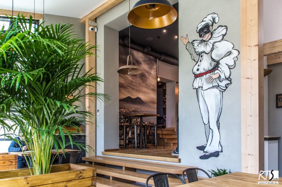 Sala 1 wejściowa - Pulcinella. / Proj. i fot. RT-studio. Źródło: Archiconnect.pl Ach, piękny Neapolu! Tak powstawało wnętrze włoskiej restauracji w Warszawie