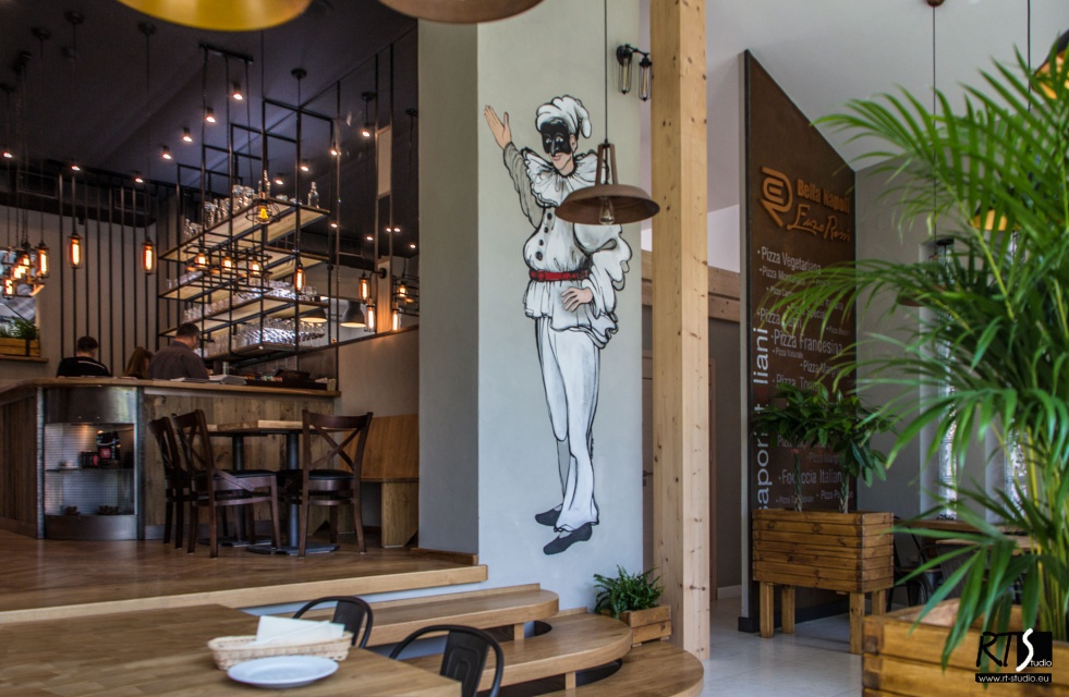 Sala 1 wejściowa - Pulcinella. / Proj. i fot. RT-studio. Źródło: Archiconnect.pl Ach, piękny Neapolu! Tak powstawało wnętrze włoskiej restauracji w Warszawie