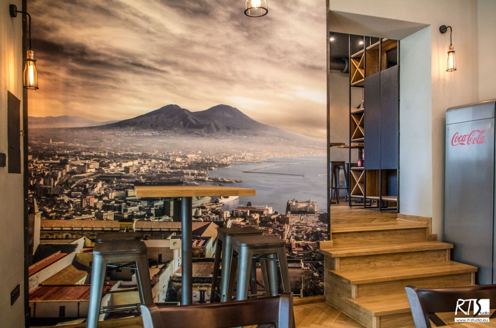 Sala 2 - Wezuwiusz. / Proj. i fot. RT-studio. Źródło: Archiconnect.pl Ach, piękny Neapolu! Tak powstawało wnętrze włoskiej restauracji w Warszawie