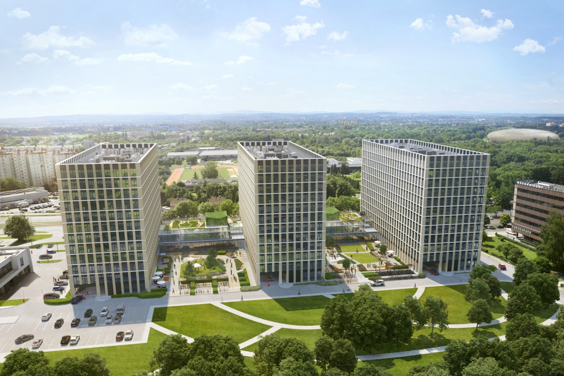 Podium Park fot. materiały prasowe Innowacyjny biurowiec w Krakowie przyspiesza. To projekt PRC Architekci