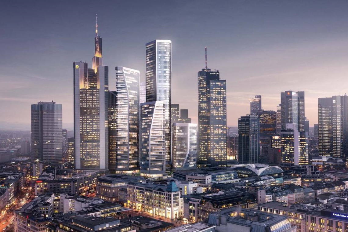 Projekt "City for All" spod kreski UNStudio zwyciężył w konkursie architektonicznym na inwestycję w dzielnicy bankowej we Frankfurcie (teren pod dawnym Deutsche Bank) fot. UNStudio Miasto dla wszystkich? Tak architekci chcą odmienić dzielnicę finansową we Frankfurcie