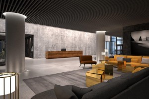 Intrygujący design lobby biurowca D48. To projekt Robert Majkut Design