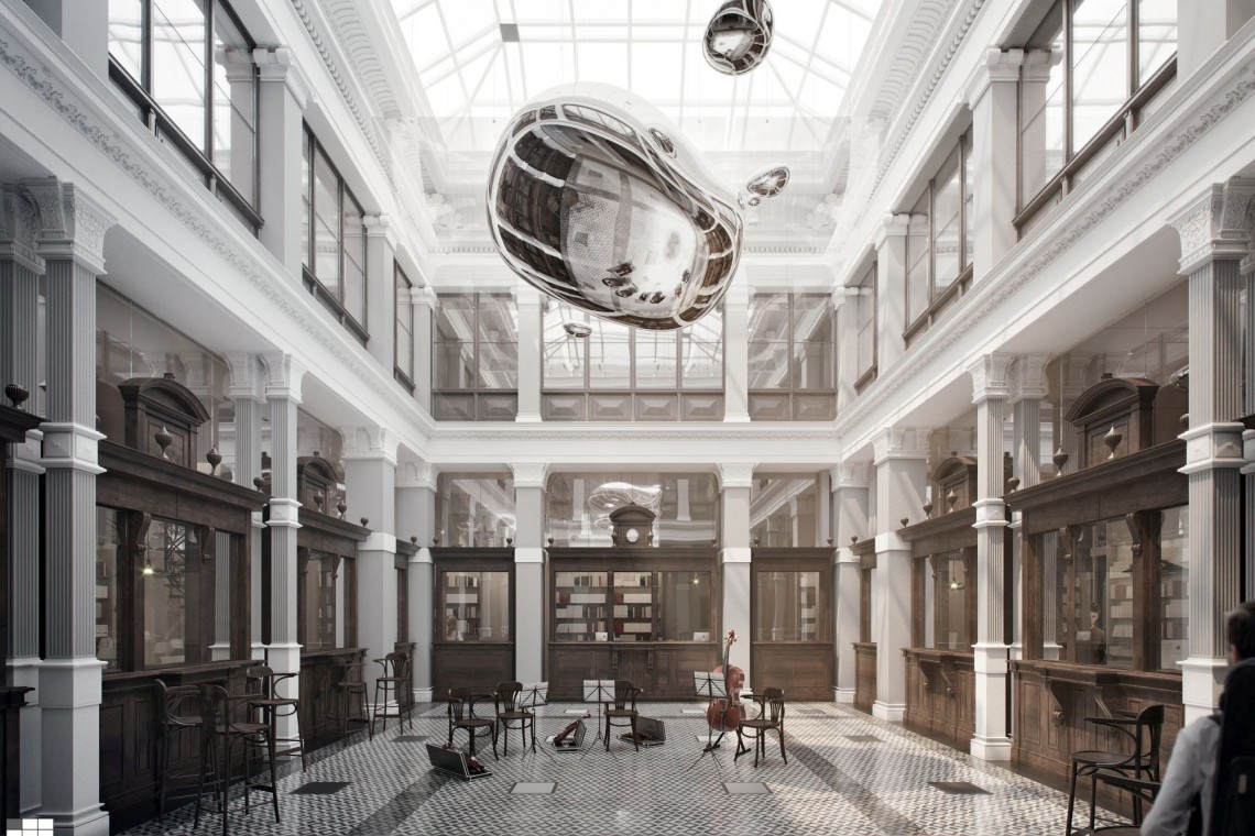 Koncepcja architektoniczna przebudowy budynku PWM przy ul. Fredry 8 w Warszawie (c) AMC - Andrzej Chołdzyński Sp. z o.o. Sp. komandytowa Tak będzie wyglądało nowe Centrum Muzyczne Warszawy. Oto zwycięski projekt szkicu AMC Chołdzyński