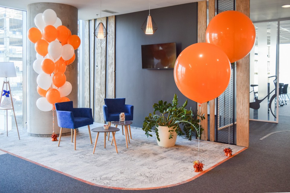Recepcja w biurze Goyello, fot. Goyello Biuro Goyello w Olivia Business Centre to rowerowa podróż po polsko-holenderskiej krainie