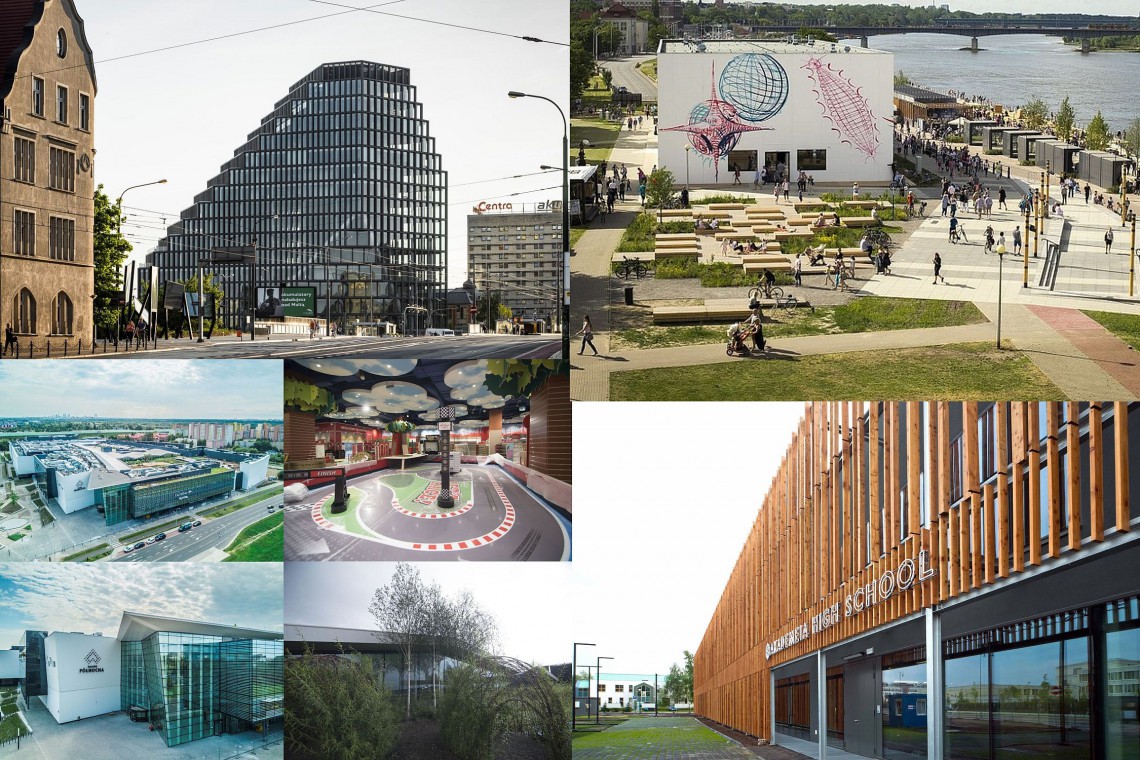 Górny lewy róg: Bałtyk fot. Jacek Sokołowski dla Garvest; dalej: Bulwary wiślane, Galeria Północna i jedna z najbardziej inspirujących architektonicznie szkół w Polsce fot. mat. prasowe Zobacz 10 najciekawszych projektów 2017 roku