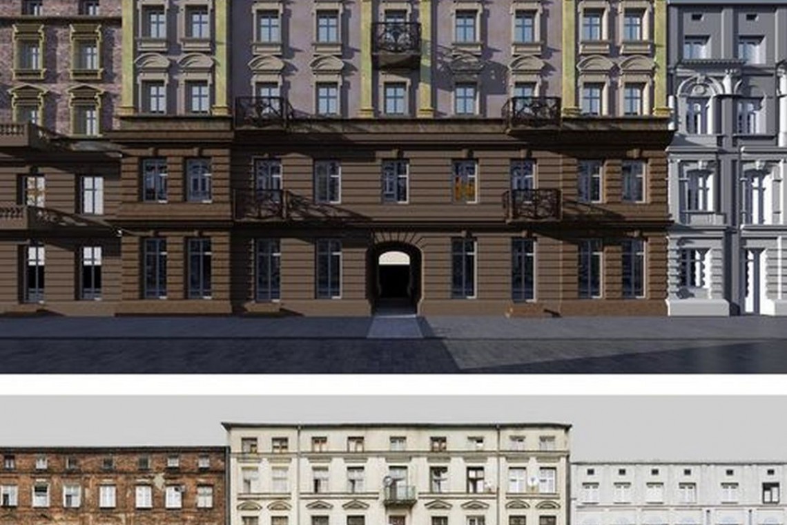 Kamienice przy Włókienniczej ze zdobionymi fasadami. W planach cytaty z historii architektury. Koncepcja zespołu prof. Wachowicza fot. UM Łódź Rewitalizacja Łodzi. Ulica Włókiennicza zmieni się nie do poznania