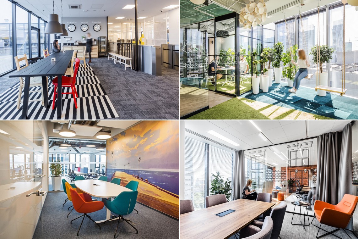 Od góry: Ikea BSC Poznań, siedziba Allegro, siedziba firmy Aviva, biuro Naspers, fot. mat. pras. Activity Based Workplace - nowy trend, a może już standard?