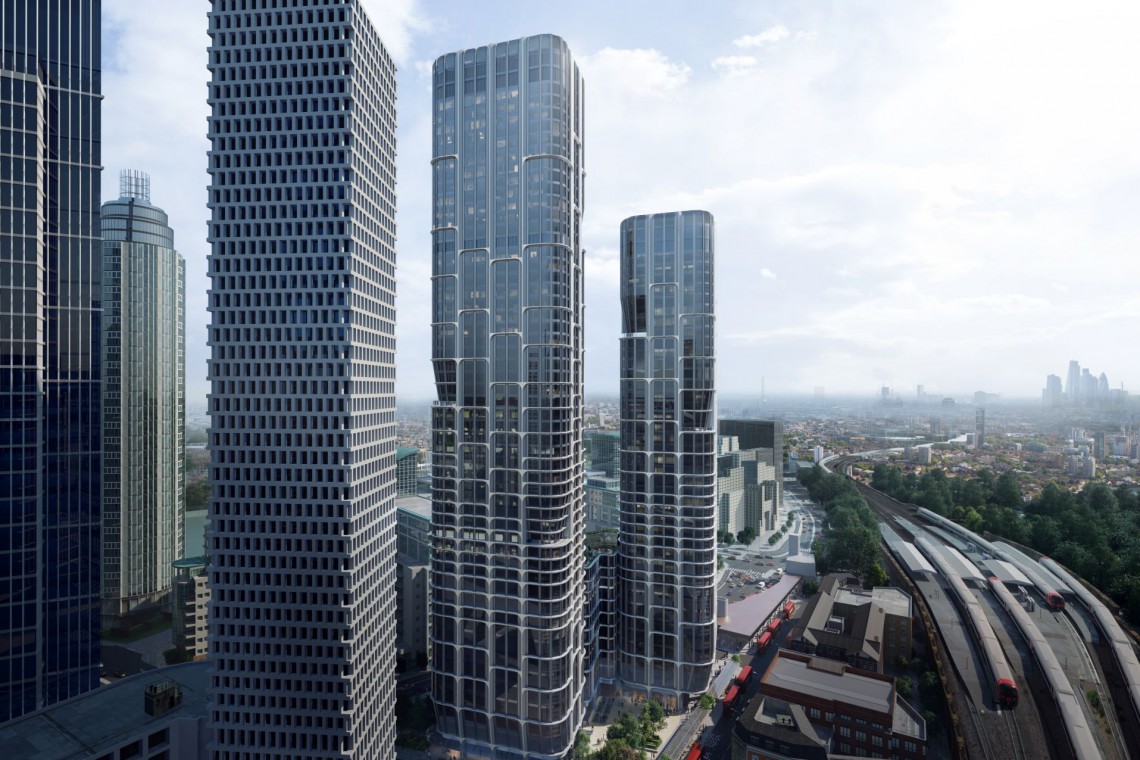 Vauxhall Cross Island szkicu Zaha Hadid Architects, fot. Slashcube Drapacze chmur w Londynie spod kreski Zaha Hadid Architects