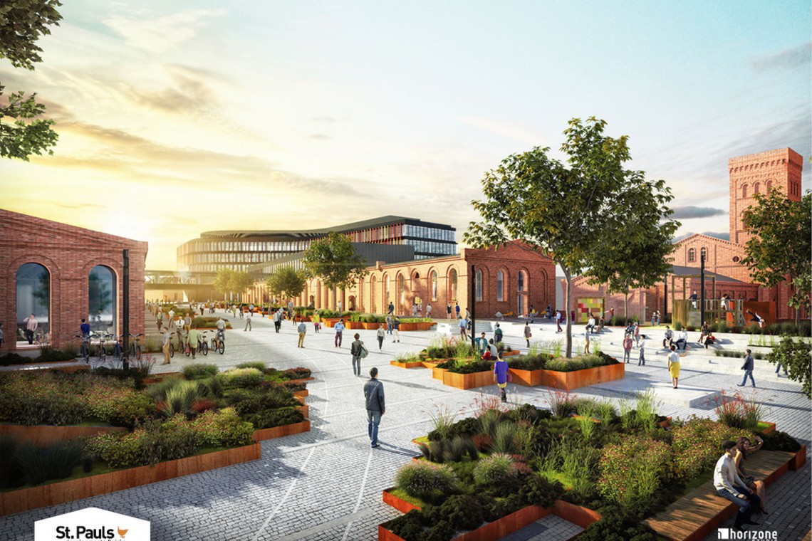 Na rewitalizowanych terenach zwiększa się dostępność atrakcyjnych inwestycyjnie lokalizacji dla budownictwa inwestycyjnego. Przykładem może być Textorial Park II – inwestycja St. Paul’s Development Polska, obejmująca teren dawnych magazynów fabryki Scheiblera, zlokalizowana między ulicami Tymienieckiego i Fabryczną, w sąsiedztwie parku Źródliska, fot. mat. prasowe Łódź się zmienia. Przybywa biurowców, a kolejne są planowane