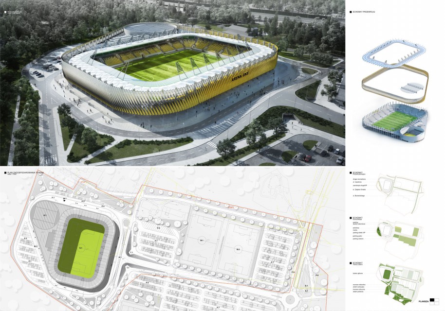 III Nagrodę i 10 tys. zł. zdobyli LAP STUDIO i STOPROCENT Architekci Adam Kulikowski Przemysław Kaczkowski fot. mat. SARP Katowice Tak może wyglądać nowy stadion GKS-u Katowice. To projekt RS Architekci