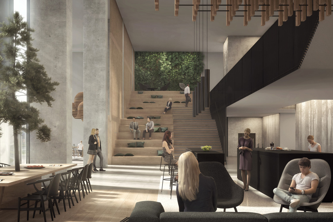 fot. mat. prasowe Skanska Lobby biurowca jak szwedzki letni dom. Oto projekt pracowni Henning Larsen dla Skanska