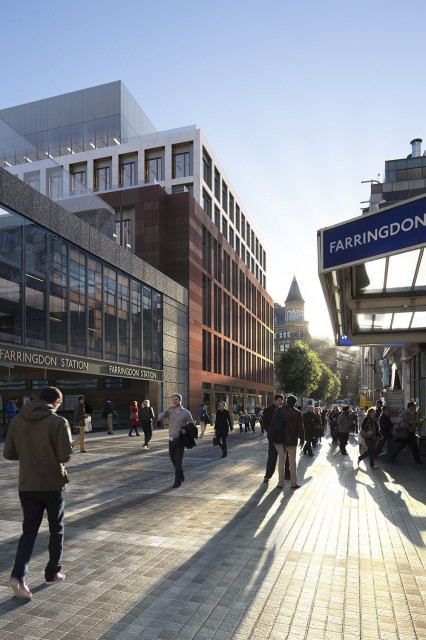 Farringdon West fot. mat. prasowe Farringdon West w Londynie – budynek powstanie tuż obok linii kolejowej Crossrail