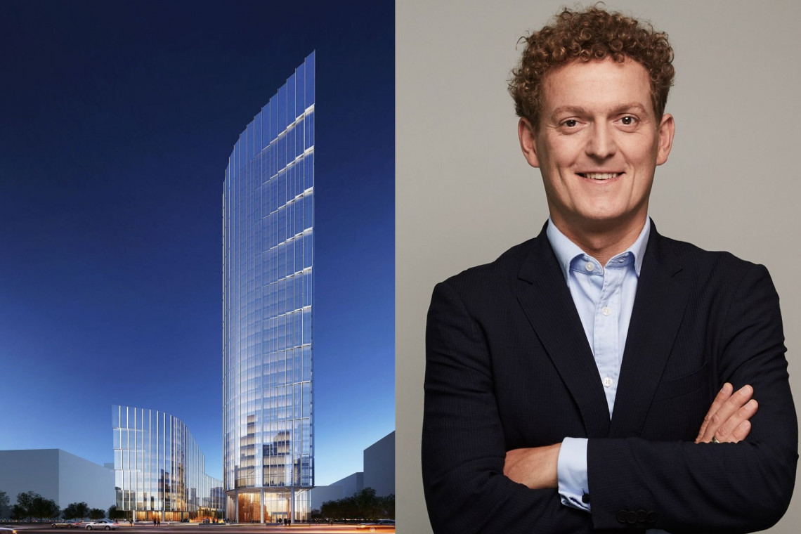 Wizualizacja Mennica Legacy Tower; po prawej: Cezary Jarząbek, założyciel i prezes zarządu Golub GetHouse, fot. mat. prasowe Cezary Jarząbek, Golub GetHouse: Tworzymy budynek, który będzie ikoną Warszawy