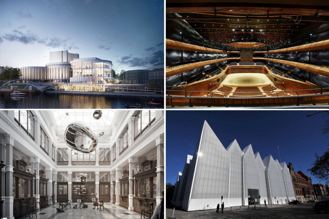 Od góry: Opera Nova, NOSPR, Centrum Muzyczne Warszawy, Filharmonia w Szczecinie TOP: Architektura pisana muzyką. Oto najpiękniejsze sale koncertowe w Polsce