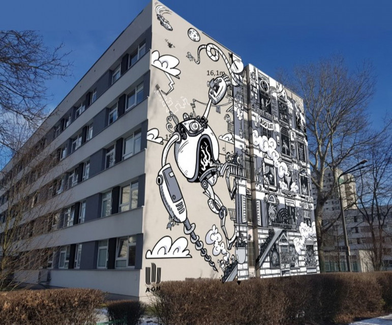 fot. mat. AGH w Krakowie Konkurs na mural z okazji 100-lecia AGH w Krakowie. Trwa głosowanie internautów